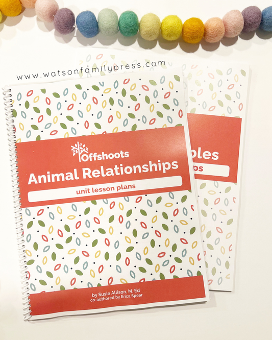 Offshoots Learning Animal Relationships unit lesson plans book with colorful bead decoration on a white background