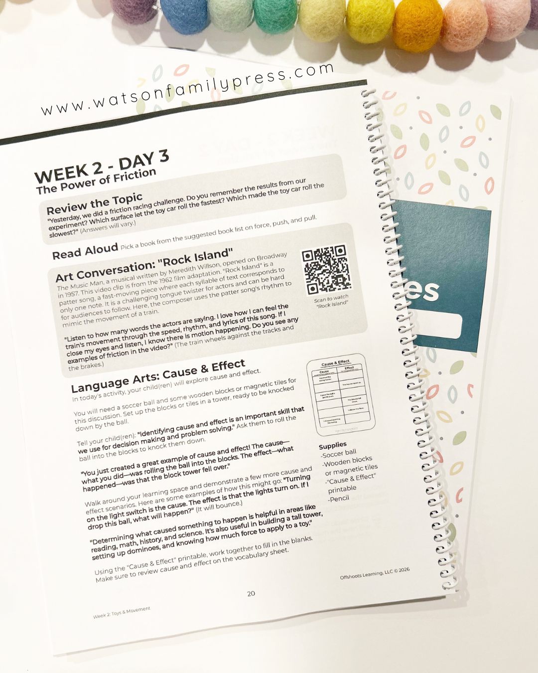 Educational worksheet with text and a QR code, featuring the Watson Family Press logo.